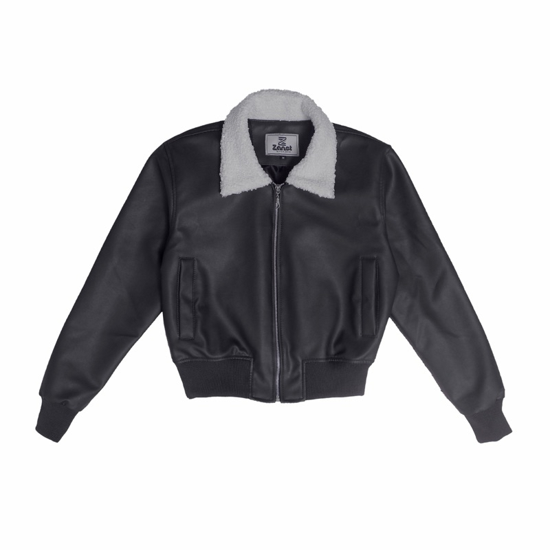 jaket croptop wanita - JAKET KERAH BULU SHERPA JAKET -  kulit korean style