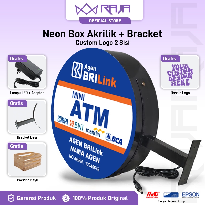 Neon Box Brilink Outdoor Akrilik Premium 2 Sisi Siap Pasang Custom Desain + Packing Kayu
