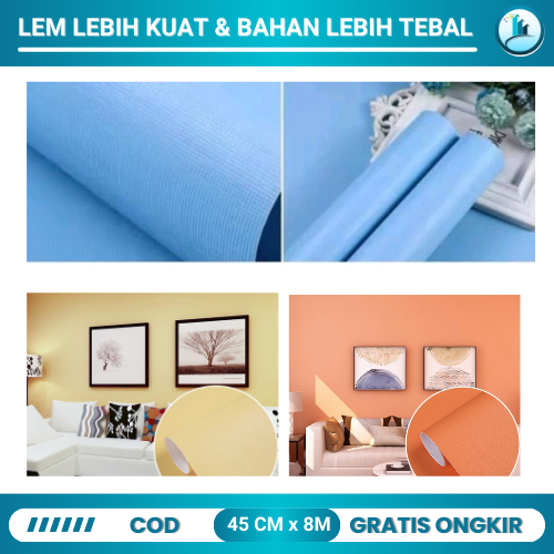 Sticker Dinding Wallpaper Polos Pastel Warna Biru Oren Kuning Wallpaper Kamar Ruang Tamu Waterproof