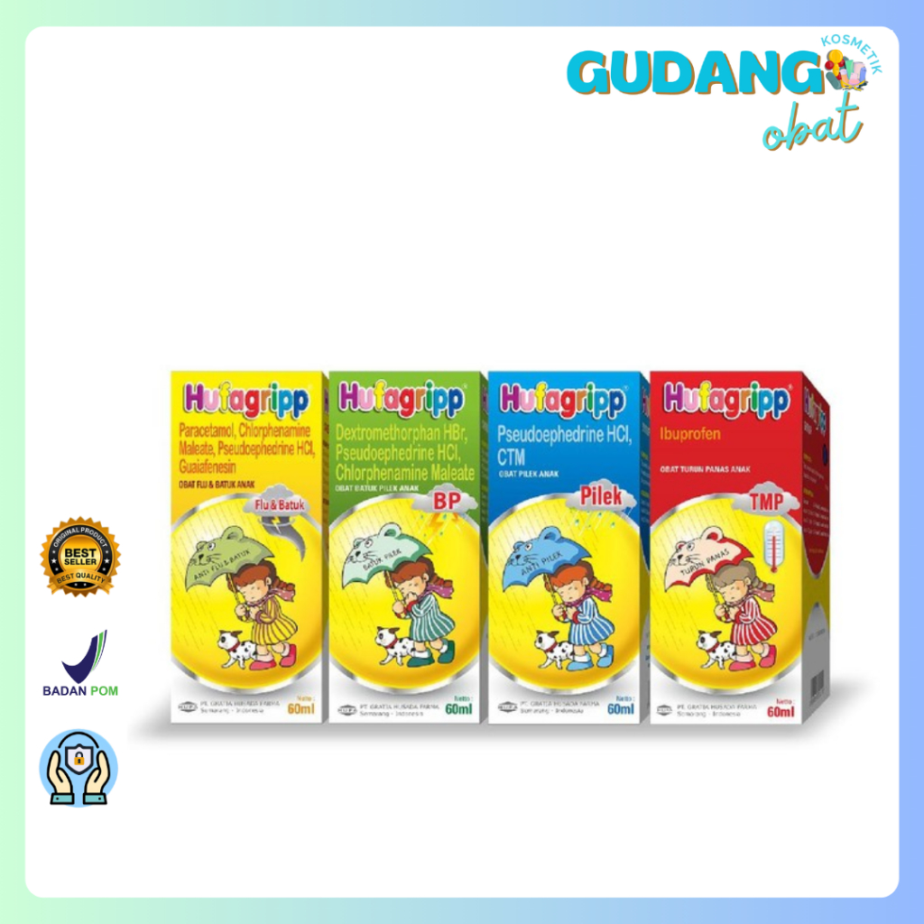 Hufagripp Tempra Syrup, Pilek Syrup Biru, Flu & Batuk Syrup Kuning, Batuk Pilek Syrup Hijau 60 Ml