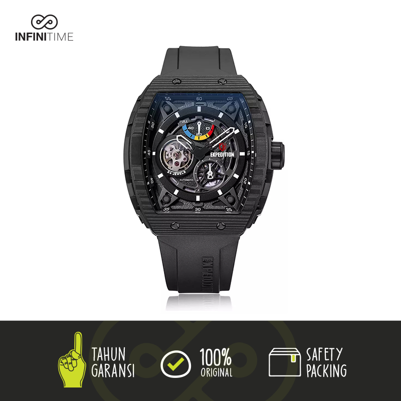 Jam Tangan Expedition E6782 E 6782 FULL BLACK CARBON Automatic Pria +Strap LIMITED EDITION