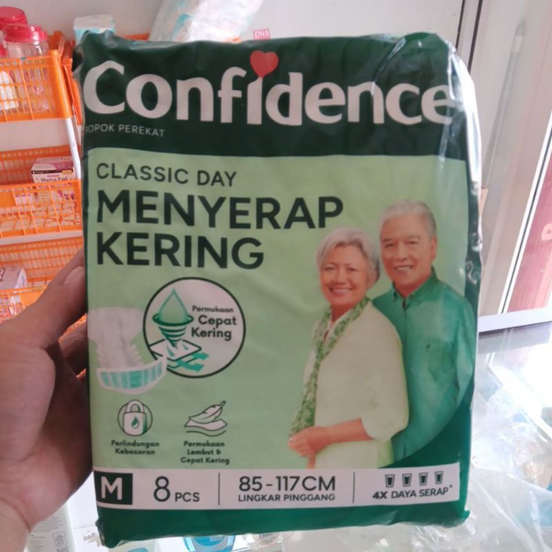 Confidence Menyerap Kering Classic Day M isi 8 pinggang 85-117CM Popok Perekat Dewasa Pampers Orangt