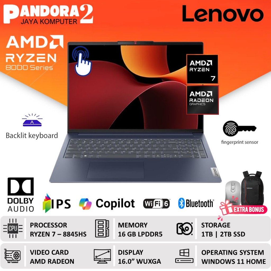 LENOVO Ideapad Slim 5 16 Touchscreen Ryzen 7 8845HS 1TB SSD 16GB IPS Blue