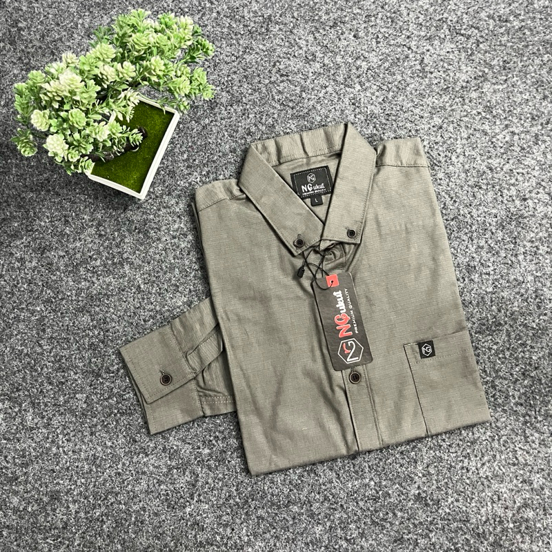 Kemeja Cigaret V neck - Kemeja Pria Lengan Panjang - Kemeja Polos