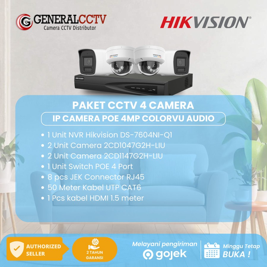 Paket 4 IP Camera Hikvision 4MP ColorVU Audio IP Camera POE