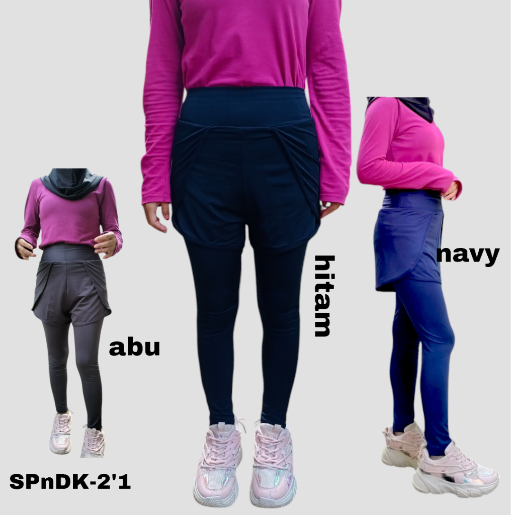 Celana Leging Wanita Hijab Friendly  Leging 2 in 1 Lari Runing Gym Senam Aerobik