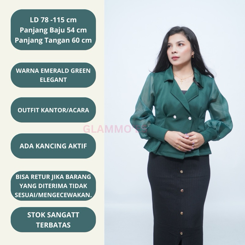 [11] GLAMMO'ES Blazer Wanita Elegant Premium | Blezer Kerja Wanita | Blazer Hijau Emerald Green