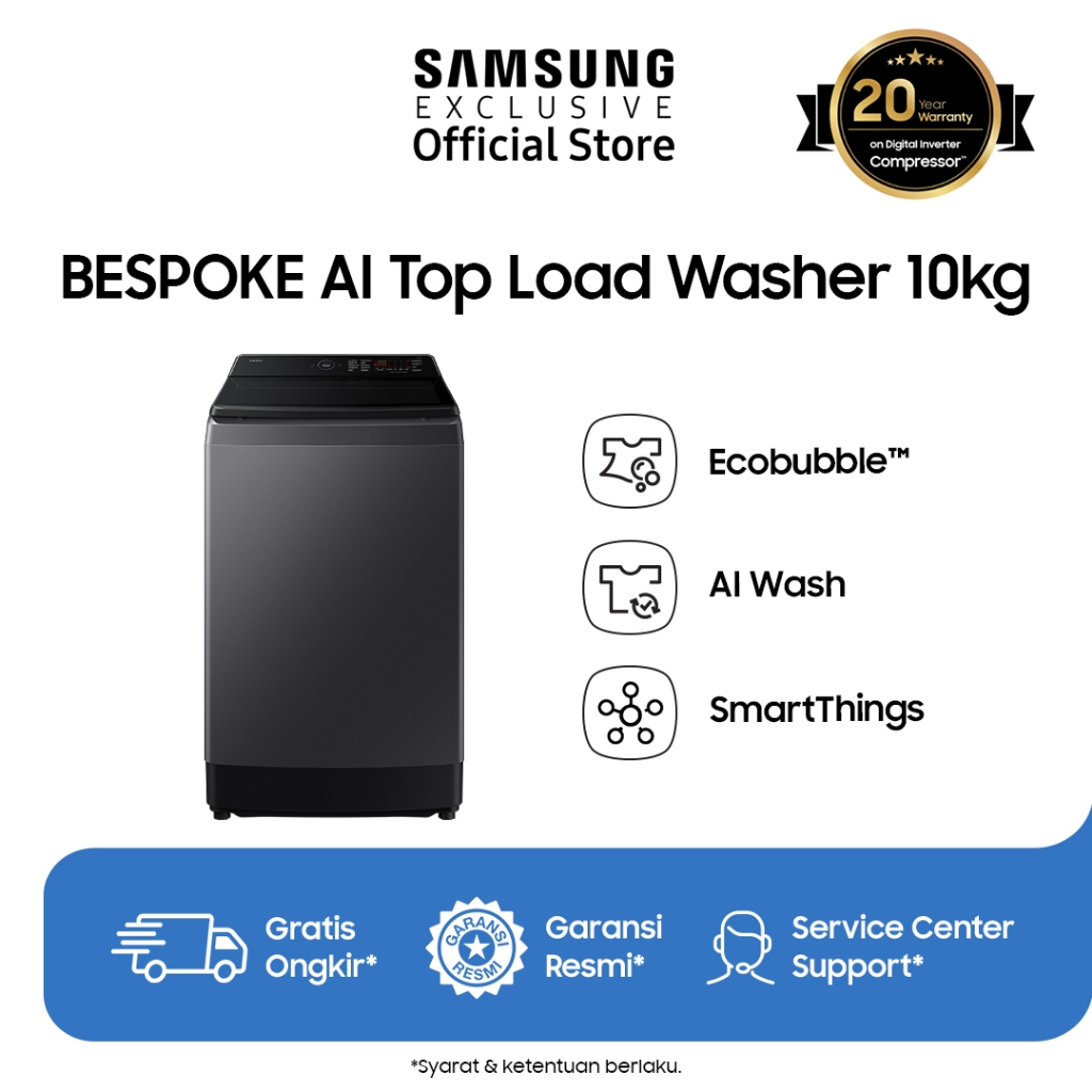 Samsung Mesin Cuci Bespoke AI Top Load Washer 10kg | WA80F10 | Hitam / Deep Charcoal