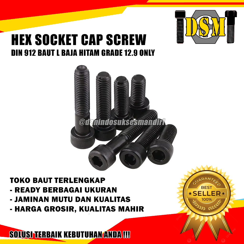 Grade 12.9 / Baut L Baja M20x70 / Hex Socket M20 Pitch 2,5 Kunci L 17
