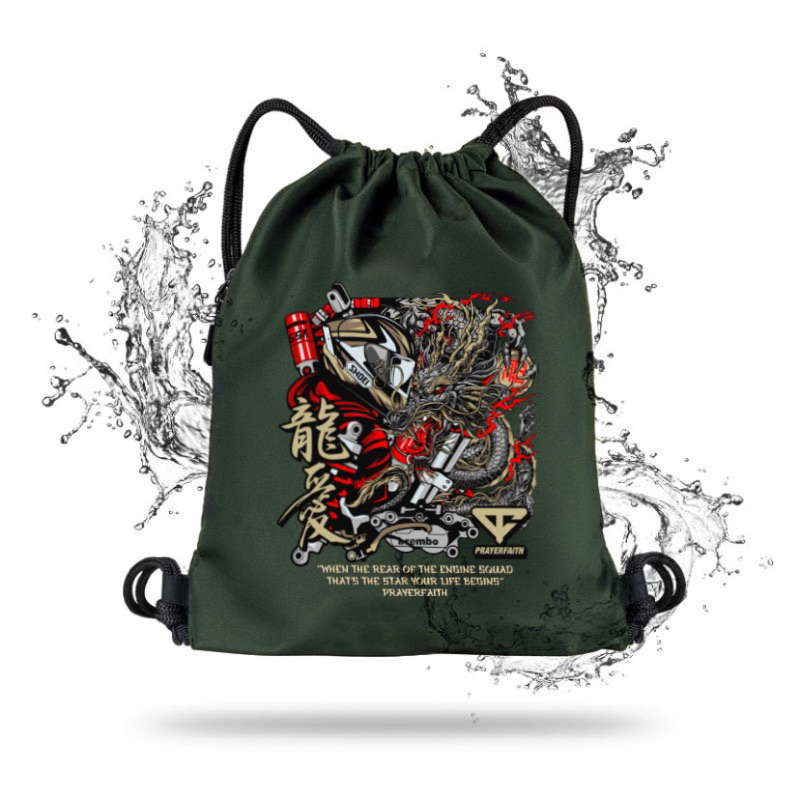 ROFAD Tas Serut Hijau Army Pria Wanita - StringBag Sekolah