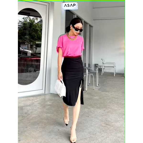 midi skirt slit rok pencil tali serut casual rok wanita korea midi skirt belah samping  tali hidup s