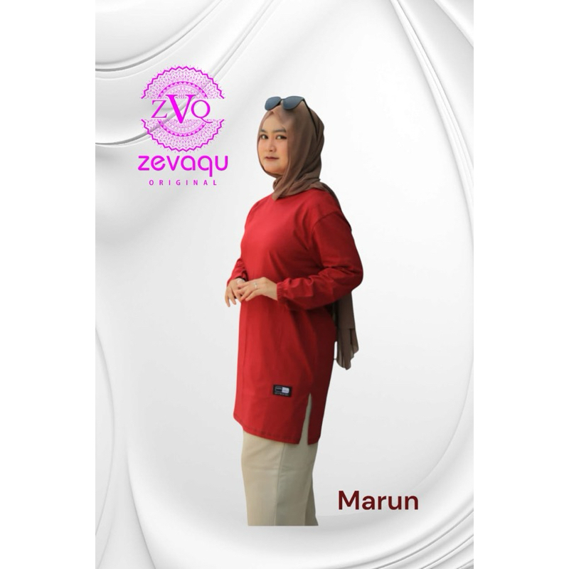 baju atasan tunik wanita premium polos marun / kaos tunik wanita oversize bahan katun combed 24s len