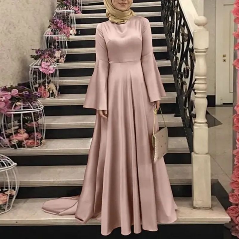 Gamis Satin Terbaru Dress Satin Kondangan Mewah Gamis Polos Muslim Resleting Dress Lebaran 2025 Vira