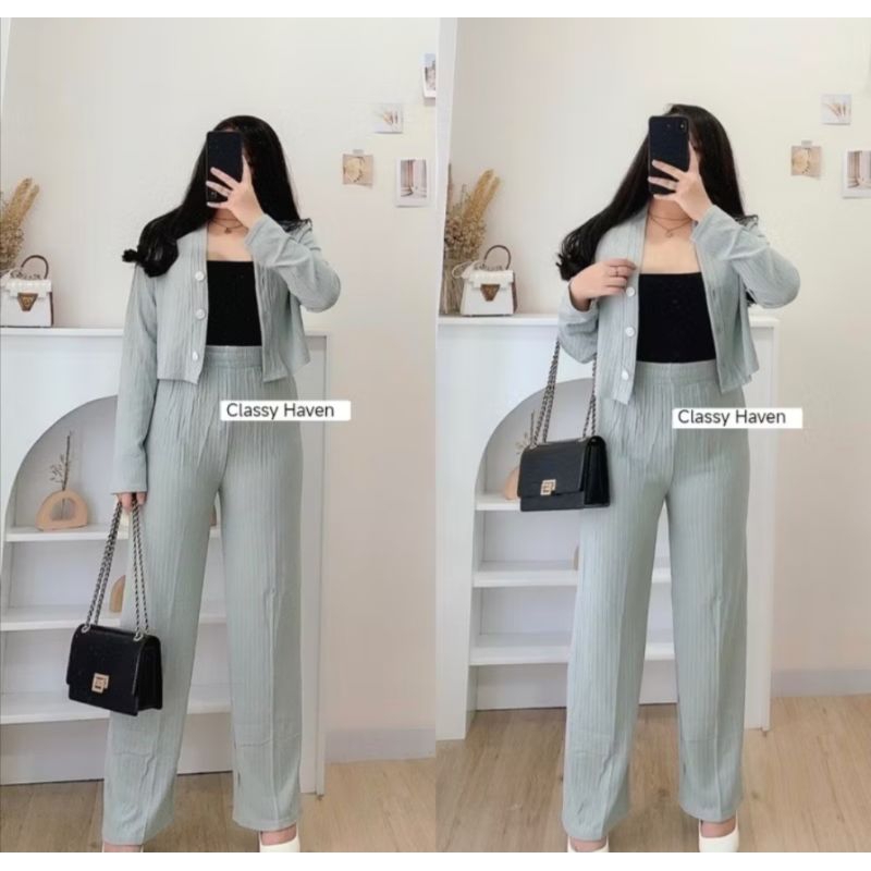 CELANA KULOT | SETELAN WANITA CROP / Set Casey Premium Knit Pans