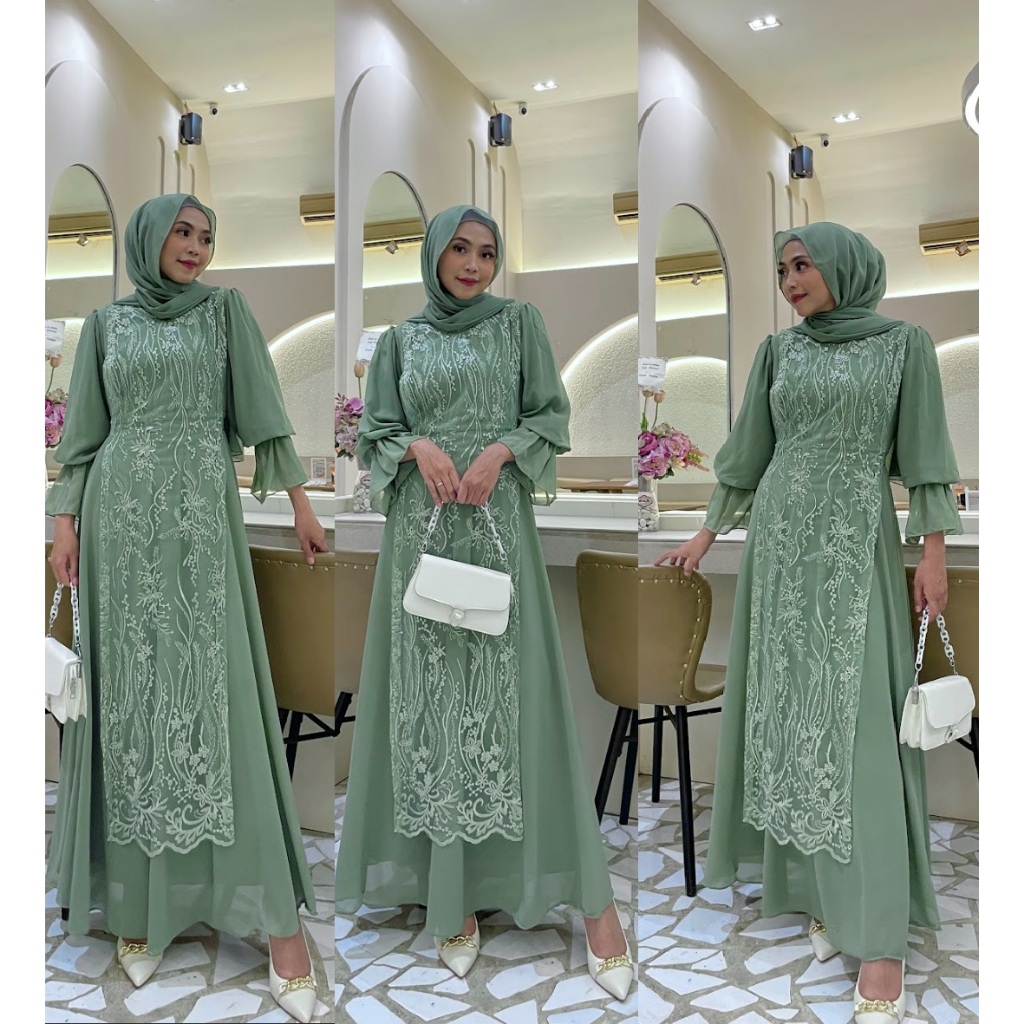 Jasmine Dress Brukat Ceruty Kondangan Baju Wisuda Lamaran Seragam bridesmaid Keluarga Gamis Pesta