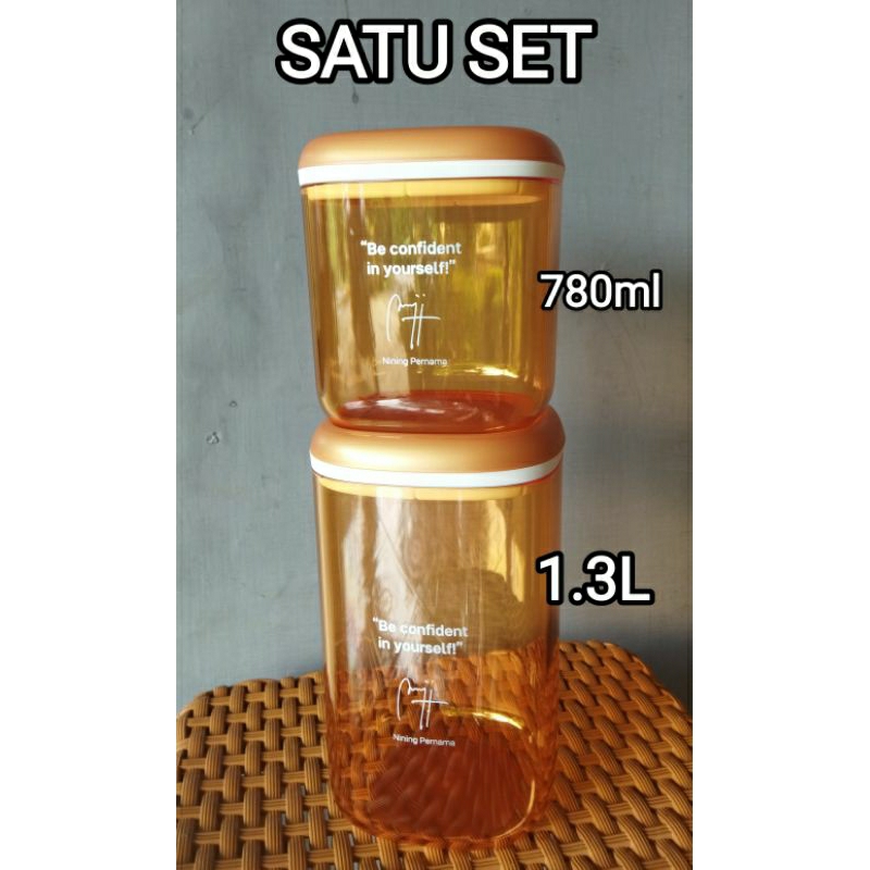 Toples Crystal Canister Gold 1set 780ml+1.3L Tupperware baru
