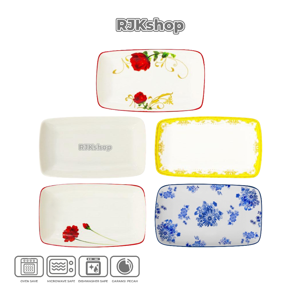 RJKshop PIRING KERAMIK SAJI OVAL SEGI MAKANAN KUE KPL TANITI