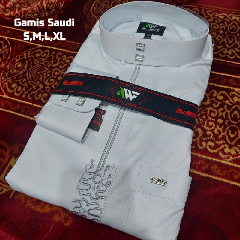 Gamis PUTIH lengan PANJANG AL-WAFA kancing MANIK MANSIT untuk DEWASA / gamis PUTIH bahan SAUDI atau 