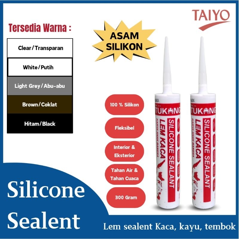 Lem Kaca Sealant asam kaca Botol Clear Putih Hitam Coklat abu abu
