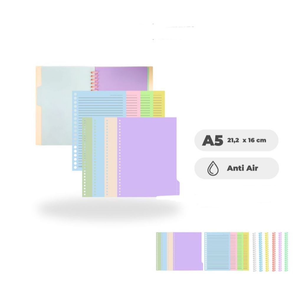

diy ring plus cover plus divider ( set langkap ) warna pastel looseleaf binder a5 / b5 TOPLA mirip panmomo made in indonesia