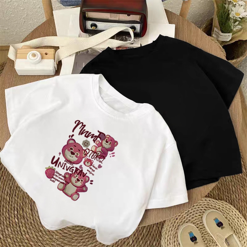 korea style Putih cocobaby t shirt cotton Kaos Atasan Anak laki-laki Perempuan | Tiga Beruang Strawb