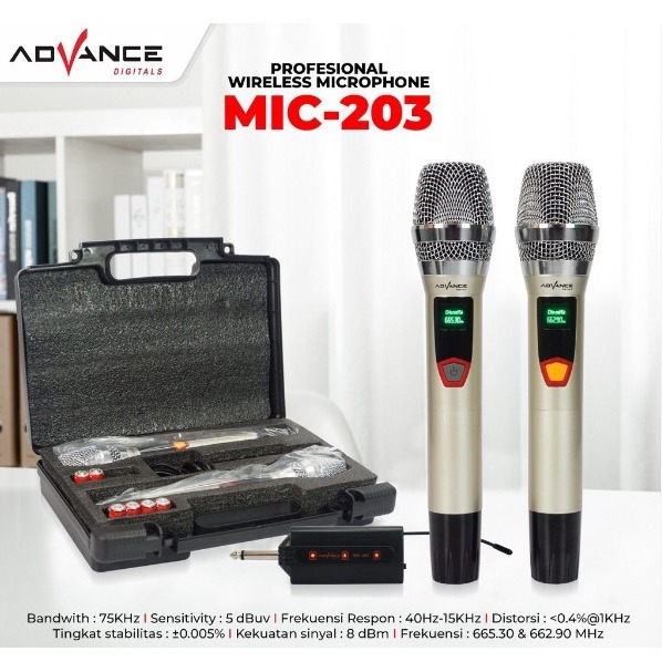 Advance MIC203 Profesional 2 Mic Wireless Microphone Karoke Mic Duet - Mic Double Karaoke ADVANCE 20