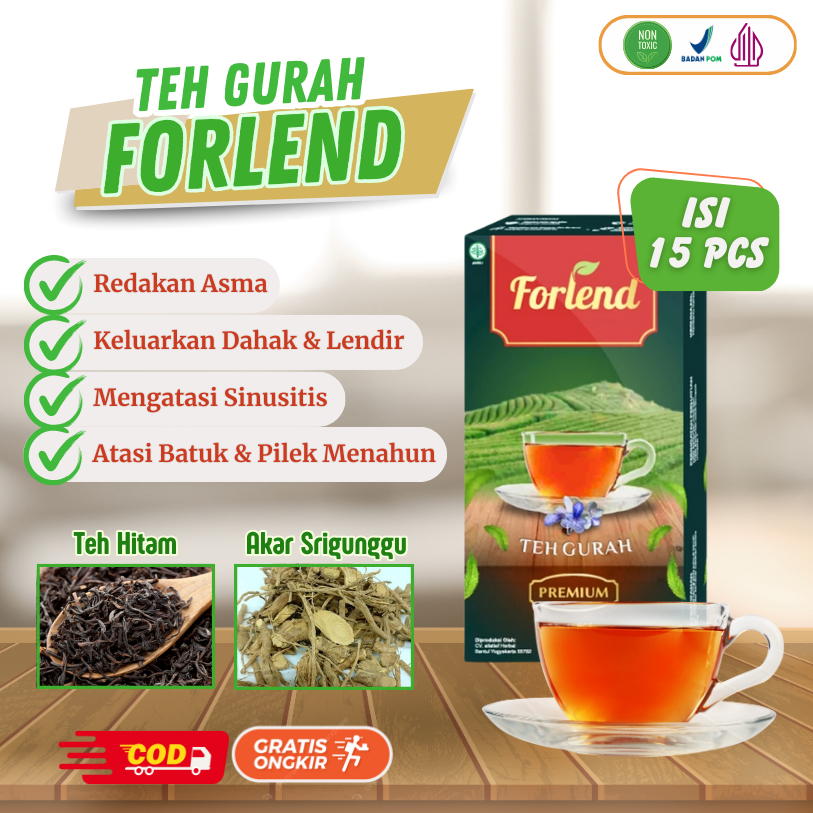 

FORLEND Teh Gurah Kuras Dahak & Lendir, Obat Asma, TBC, Sinusitis BPOM HALAL 100% ALAMI TANPA KIMIA