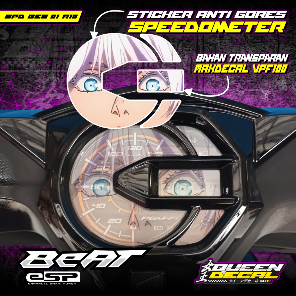 Speedometer Stiker Transparan Motor Beat ESP 2016-2019 / Stiker Motif Anime Gojo Satoru - SPD-BES