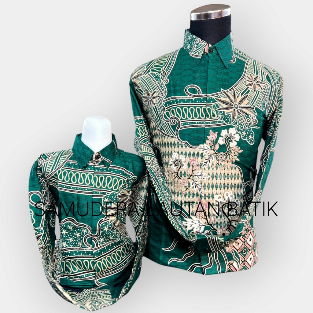 BATIK PRIA HIJAU EMERALD,Kemeja Batik Couple Ayah Anak Warna Hijau Emerald, batik Hijau Emerald