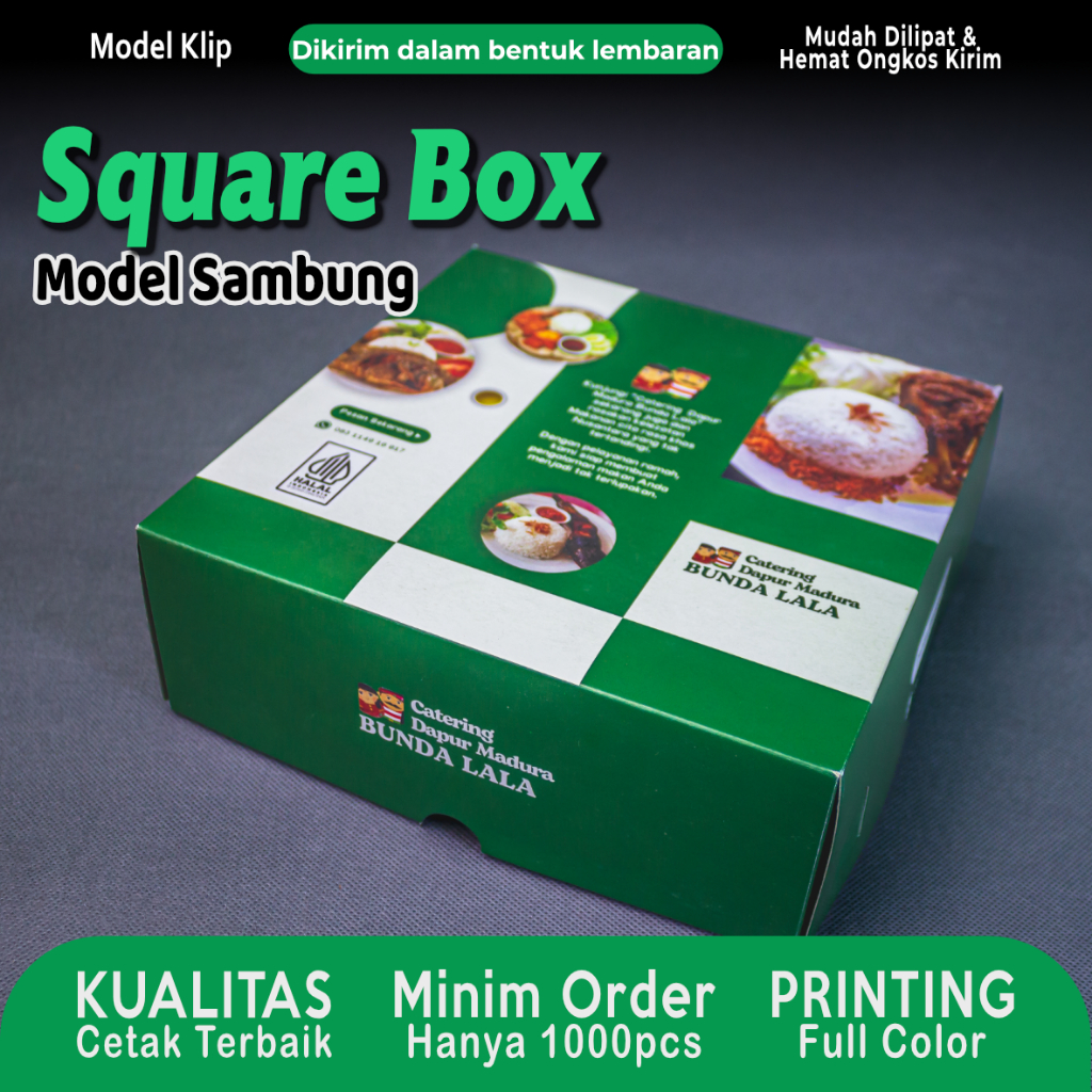 Catering Box, Custom Printing Full Color, Model Sambung, Bahan Duplex Tebal.