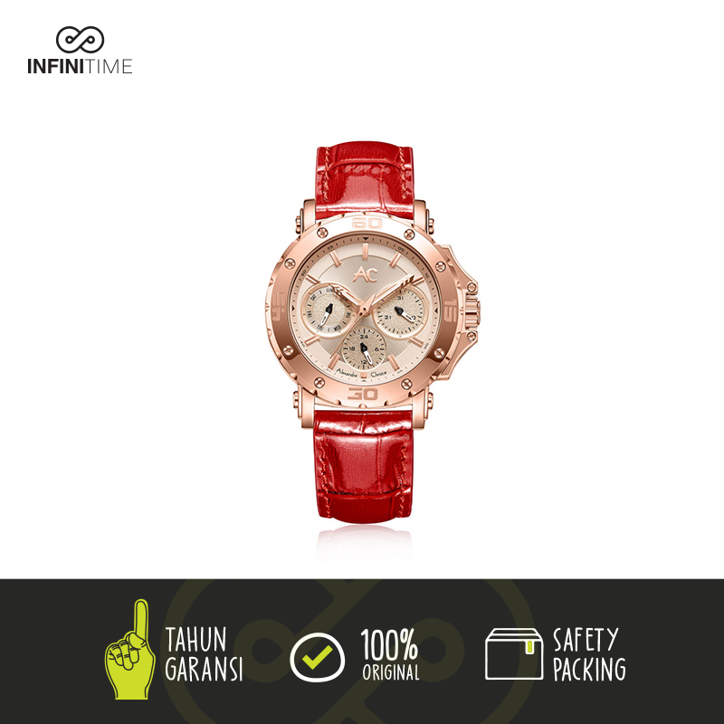 Jam Tangan Alexandre Christie AC 9205 Rosegold Red Wanita Leather