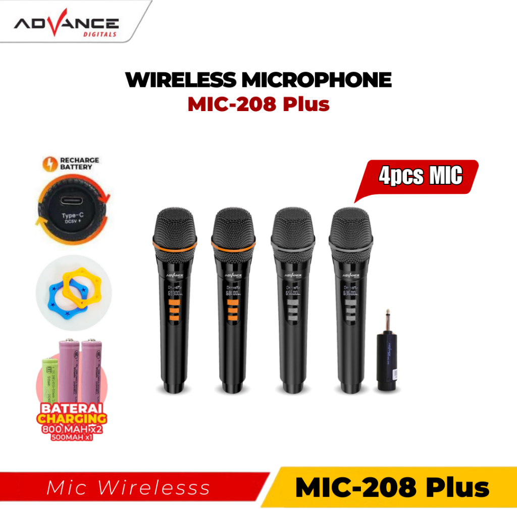 【Bisa dikirim hari ini】4MIC Advance Mic Wireless Microphone Mic double (Batrei dapat di Charger )UHP