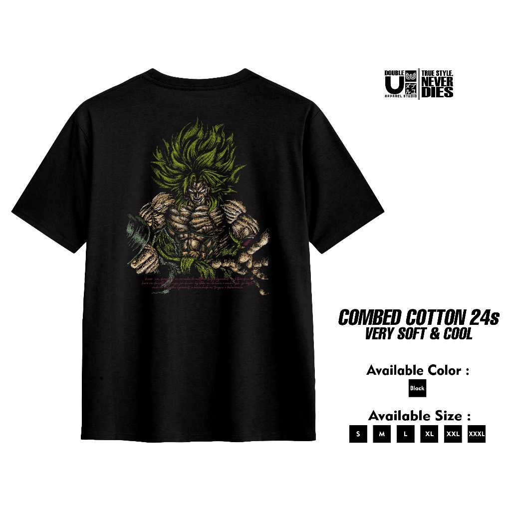 Double U Apparel Tshirt Dragon Ball Broly - Kaos T shrt Hitam Scribbel DB01
