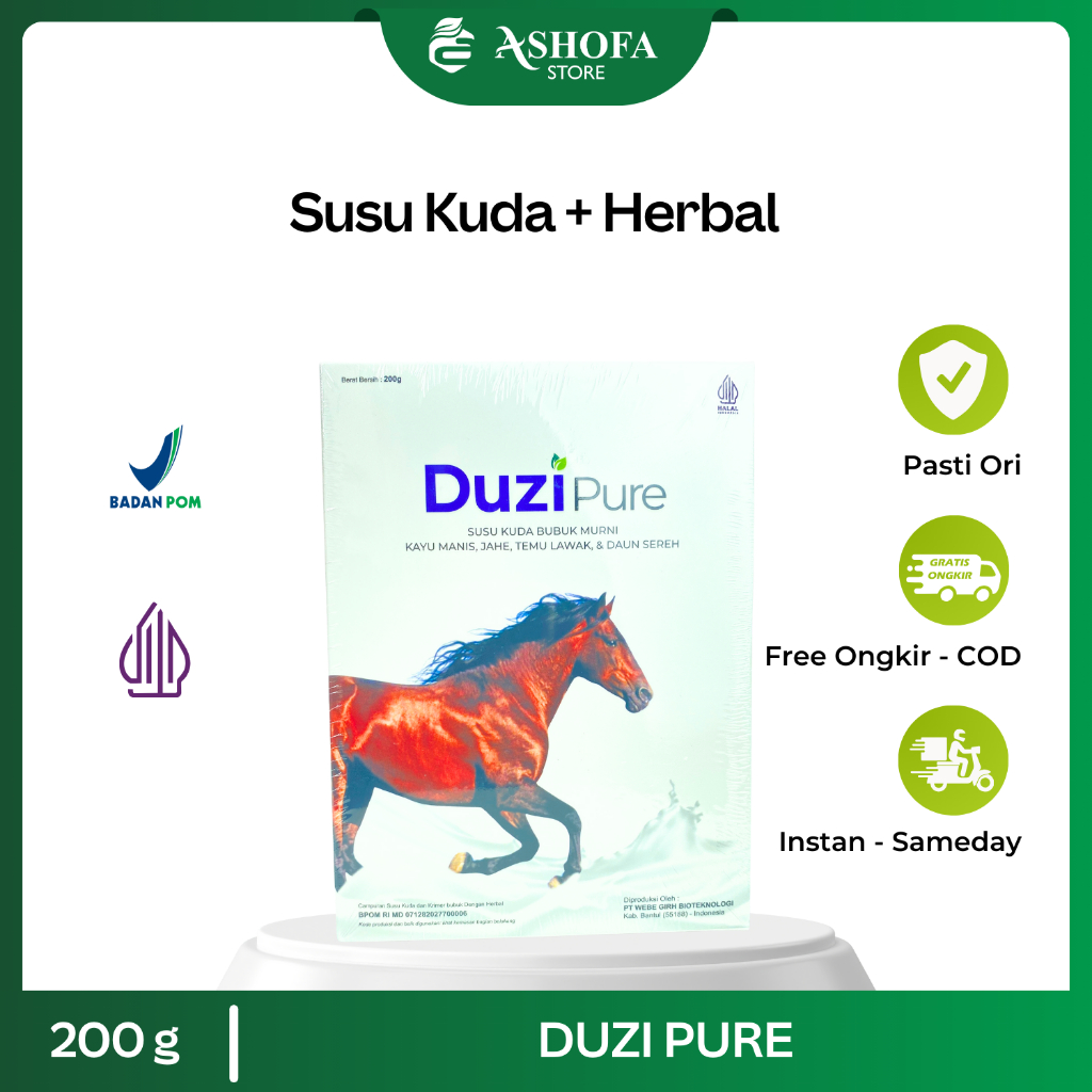

Duzi Pure Susu Kuda Bubuk Lombok 200 gram Murni dan Krimer dengan Herbal