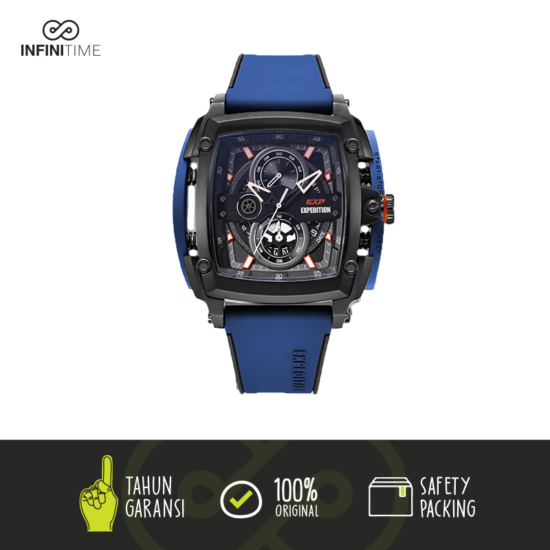 Jam Tangan Expedition E3008 EXP 3008 E 3008 Blue Black Pria Rubber