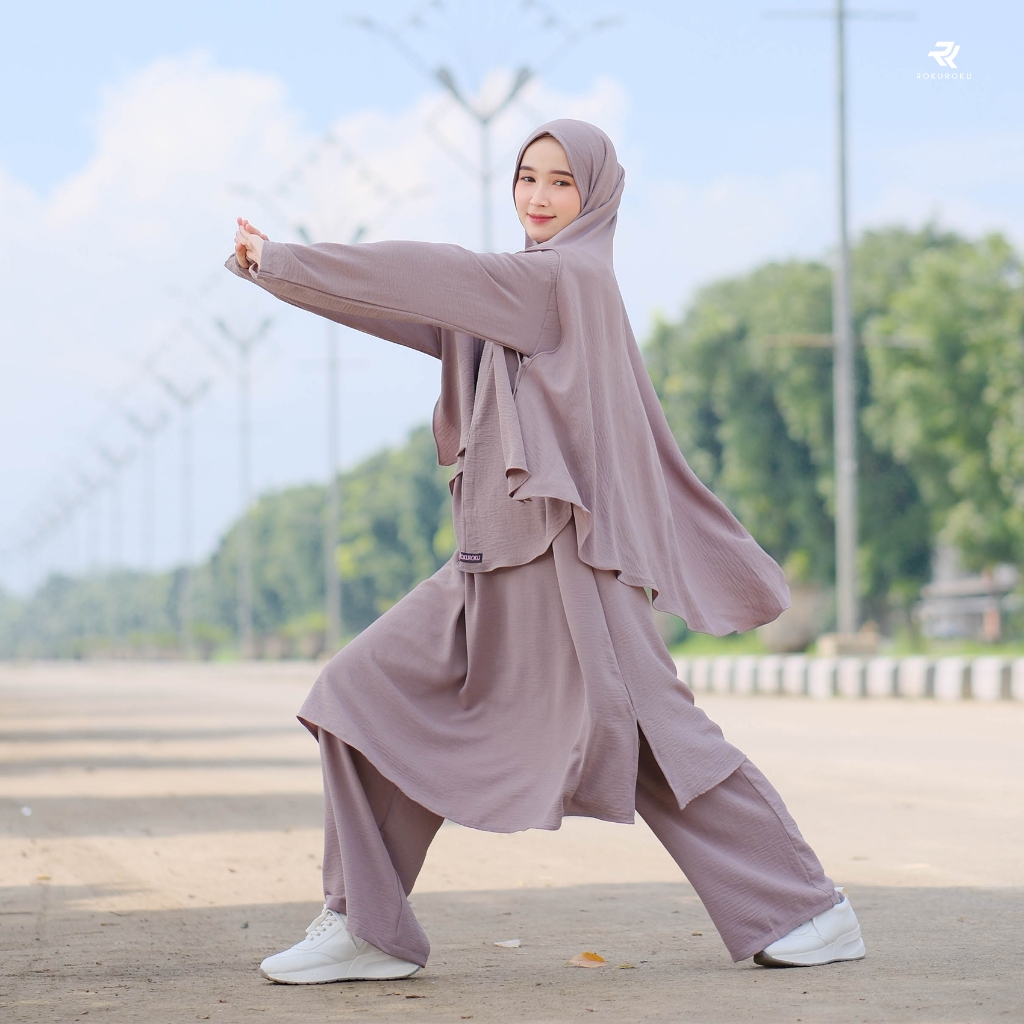 ROKUROKU.ID | Sporty Set - Setelan Baju Olahraga Wanita Muslim One Set Jumbo Syari Premium Terbaru