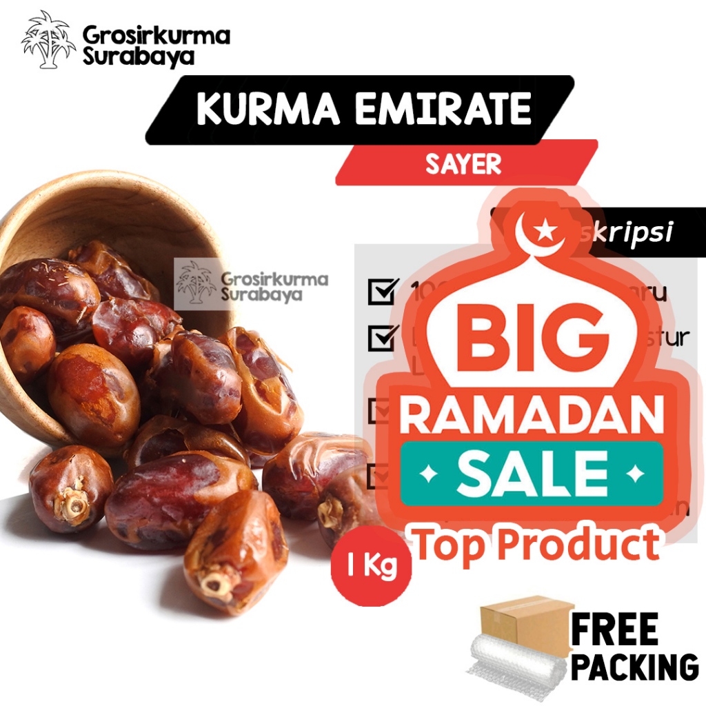 

Kurma Gold Emirate Sayer 1KG Asli Arab Saudi Premium BPOM Untuk Nabeez Buka Puasa Basah Madu Enak