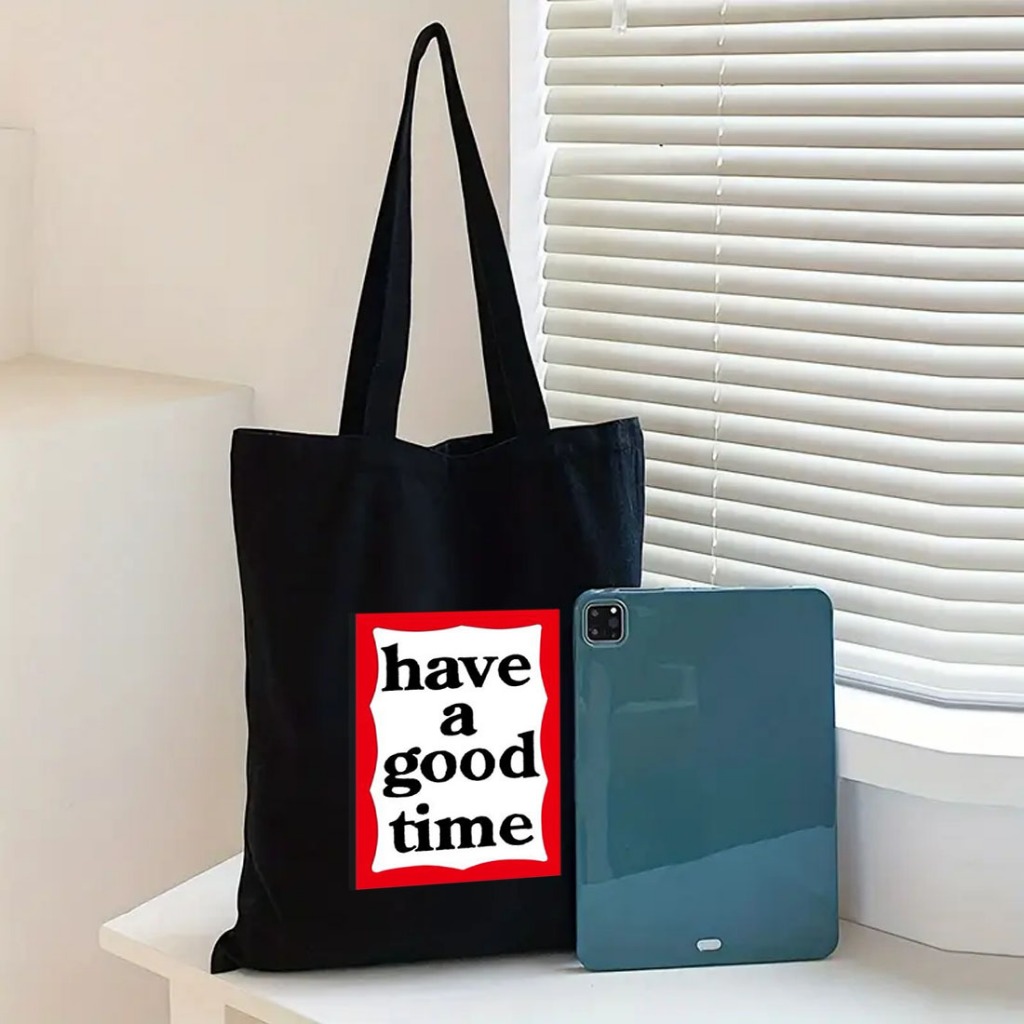 Interessante Tote bag resleting Totebag Kanvas Polos Motif Have A Good Time Series Kapasitas Besar T