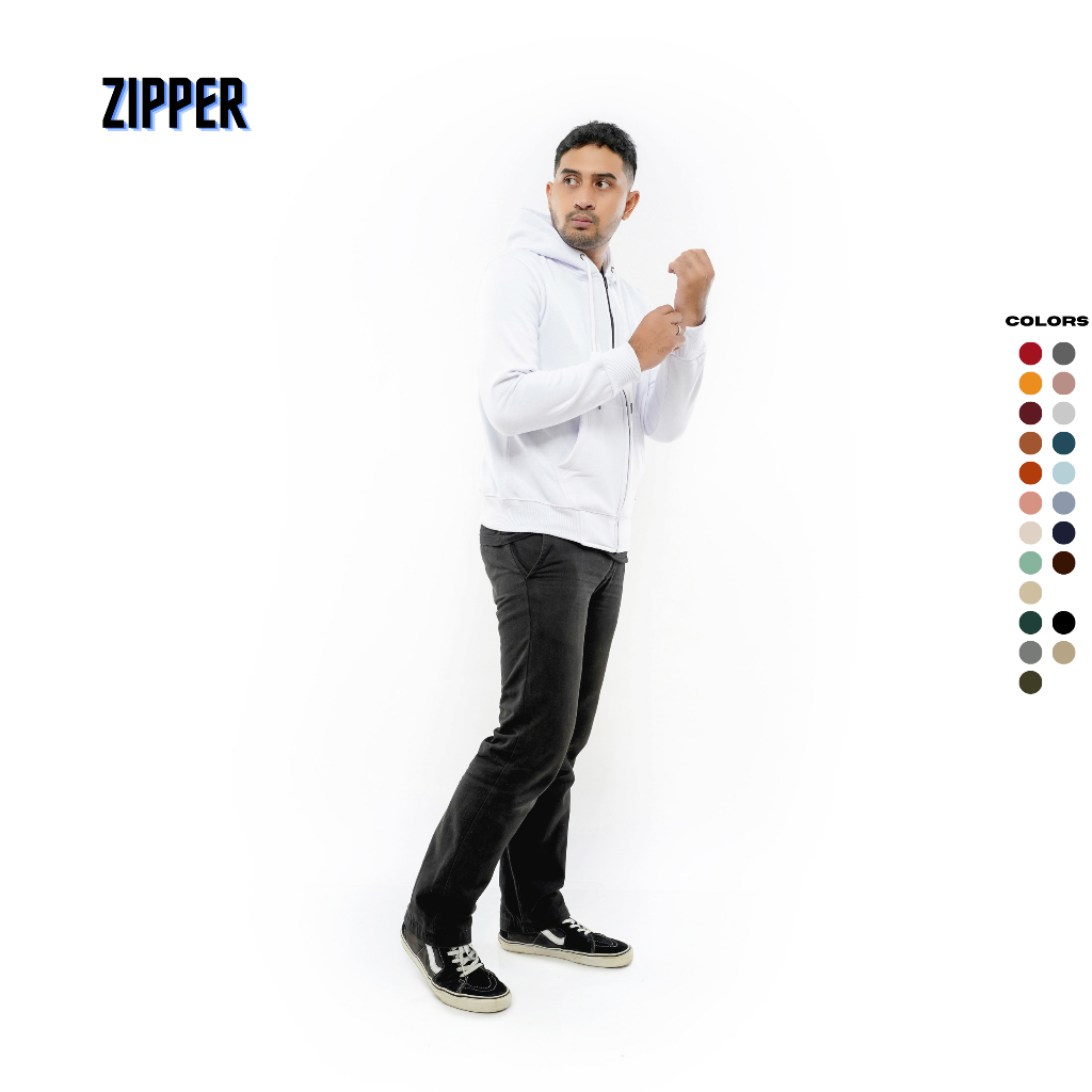 MOORLINE - Sweater Hoodie Polos Pria Wanita Switer Unisex Hodie Zipper Cewek Cowok Putih M - XXL