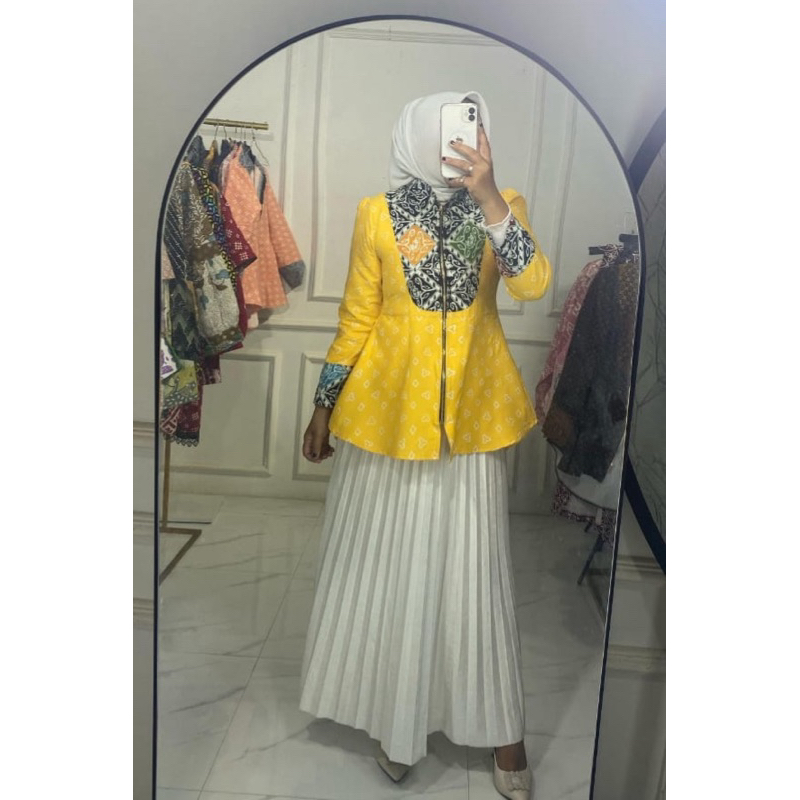 blus batik model peplum warna kuning