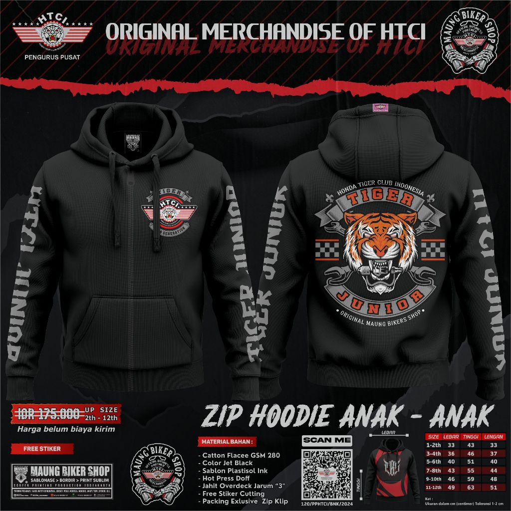 MAUNG_ZIP HOODIE ANAK HONDA TIGER CLUB INDONESIA