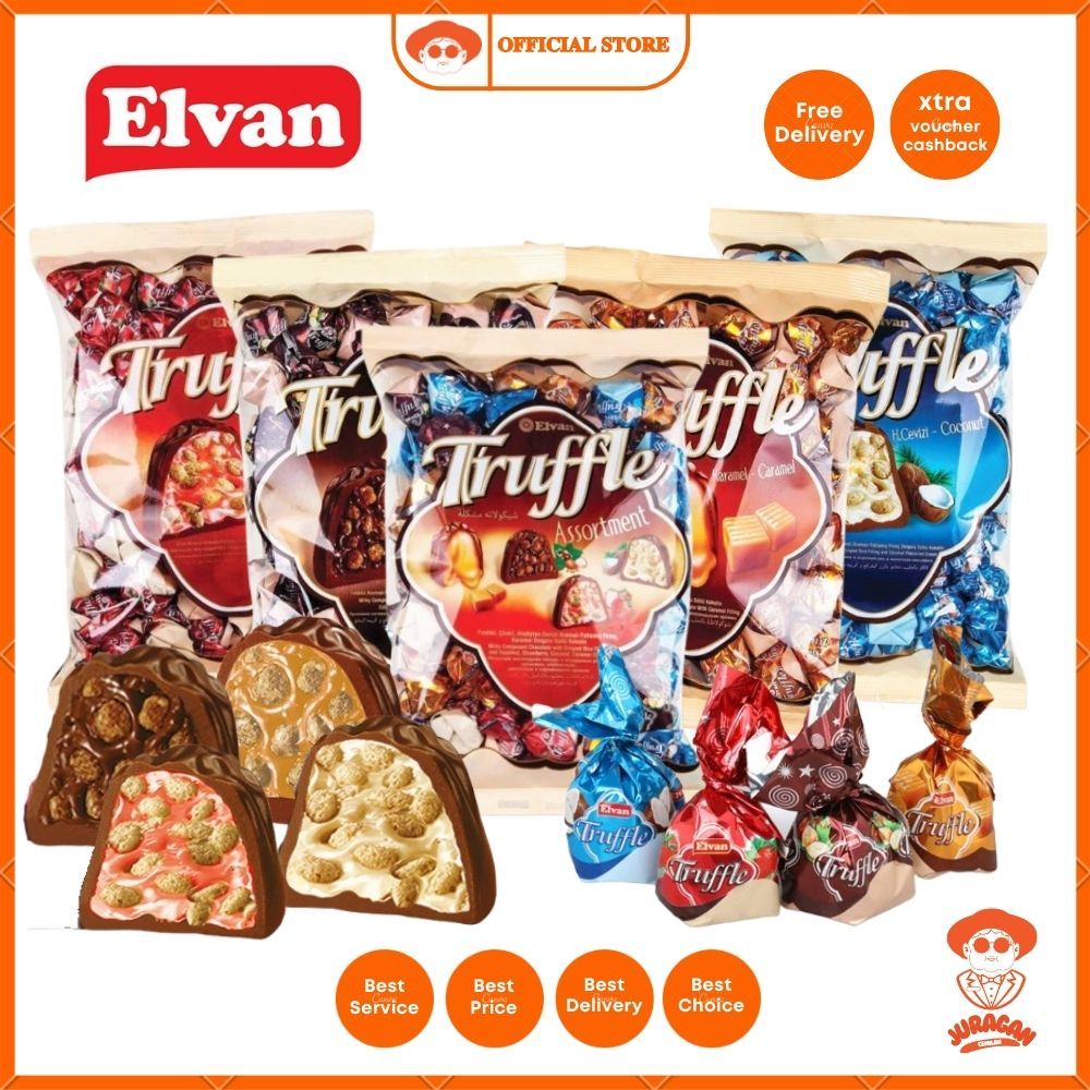 

Elvan Truffle Coklat Arab Turki 400gr Assortment Caramel Hazelnut Coconut Strawberry Halal