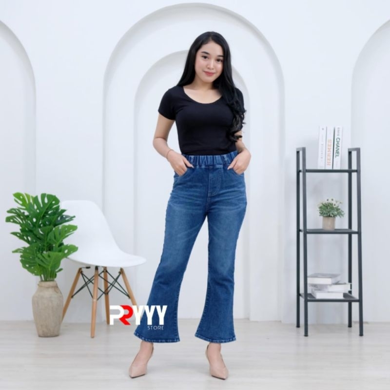 highwaist Celana cutbray Jeans Wanita pinggang full kolor snow terbaru kekinian wiesker