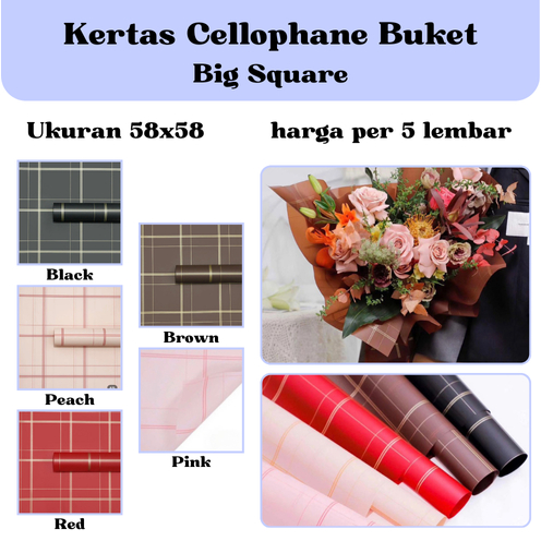 

[5 LEMBAR] Kertas Cellophane Bucket Bunga [Big Square] Flower Wrapping Paper Celophane / Krtas Buket Chellophane untuk Bouquet Snack Uang Wisuda