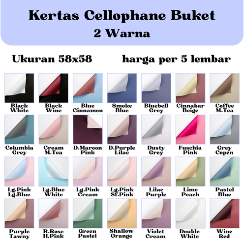 

[5 LEMBAR] Kertas Buket Bunga Cellophane (2 warna) Flower Wrapping Paper Celophane / Chellophane Murah untuk Snack Uang