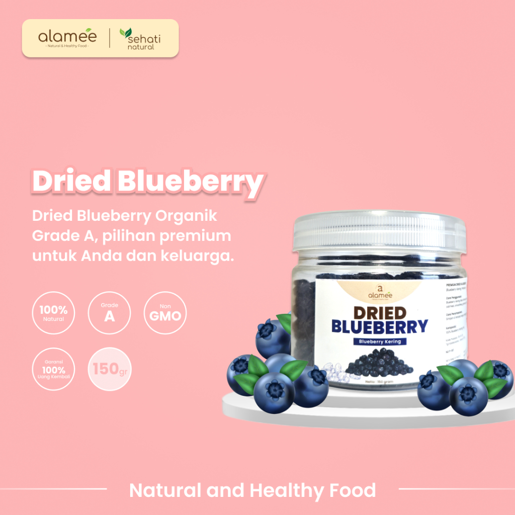 

ALAMEE Blueberry Kering Cemilan Buah Sehat Dried Fruit Blueberry Cemilan Rendah Kalori 150gr