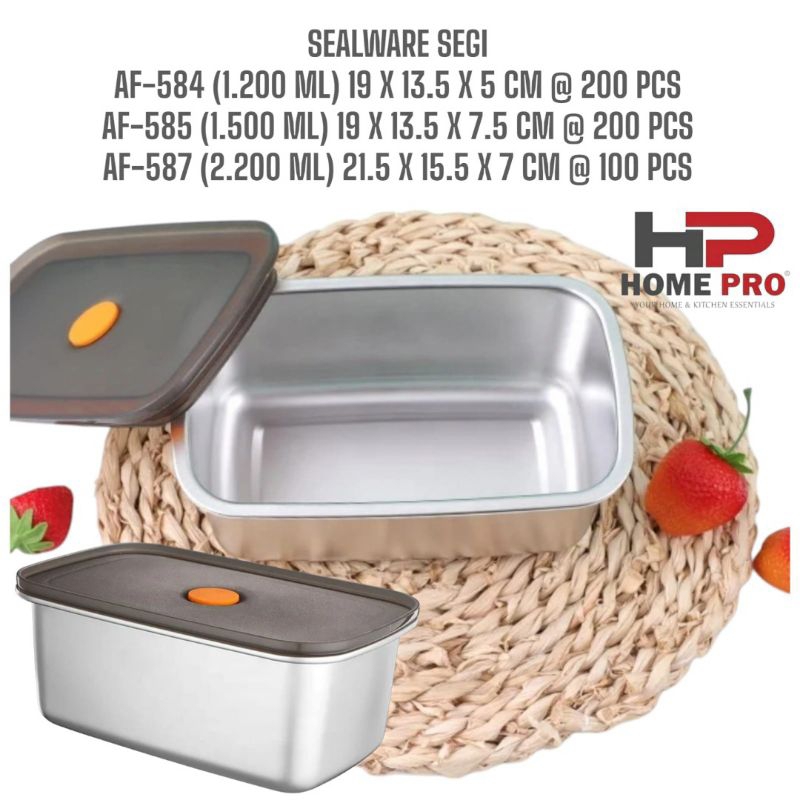 Home Pro Sealware Segi stainless tutup plastik 1500ML 19x13.5x7.5 cm Kotak penyimpan makanan Food gr
