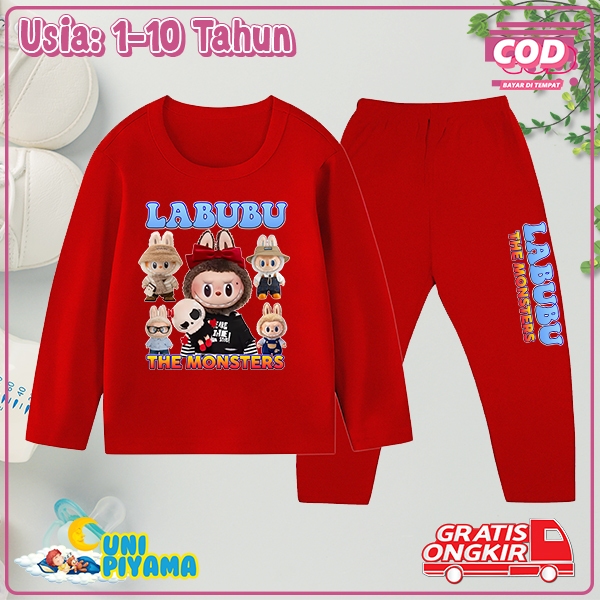Baju Tidur Labubu Helloween Stelan Panjang Anak Cewek atau Cowok usia 1-10Tahun 1555