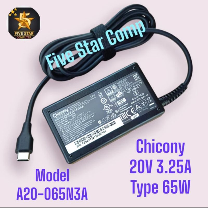 Charger Adaptor For Laptop REALME BOOK PRIME Chicony 20V 3.25A Type C 65W