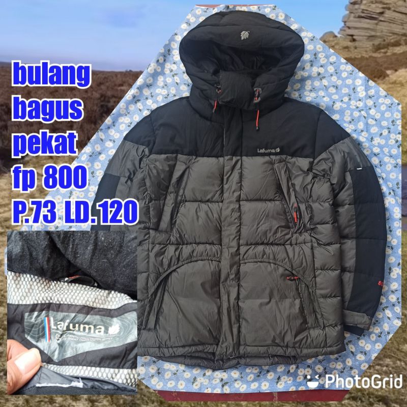 jaket gunung outdoor puffer gelembung tebal winter salju bulang bulu angsa lafuma hitam abu